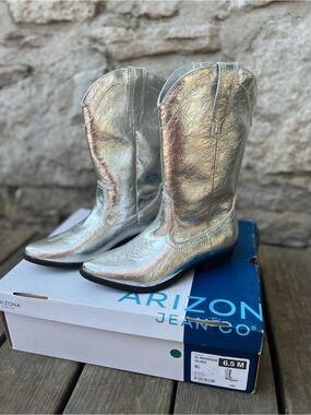 New Shiny Silver Metallic Cowboy Cowgirl Pageant Rodeo Boots 6.5M